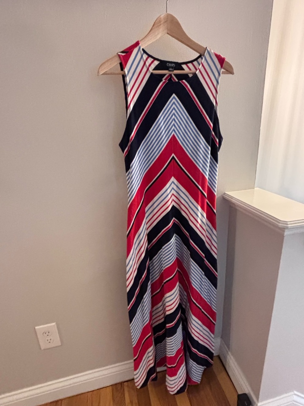 Chaps Sleeveless Chevron Maxi Dress - Red, Navy, White